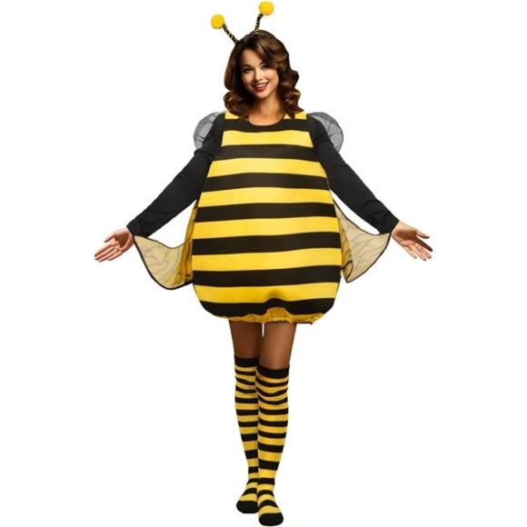 Women Yellow Bumble Bee Costume Funny Animal Halloween Adult Costumes with Wings - Picture 1 of 6